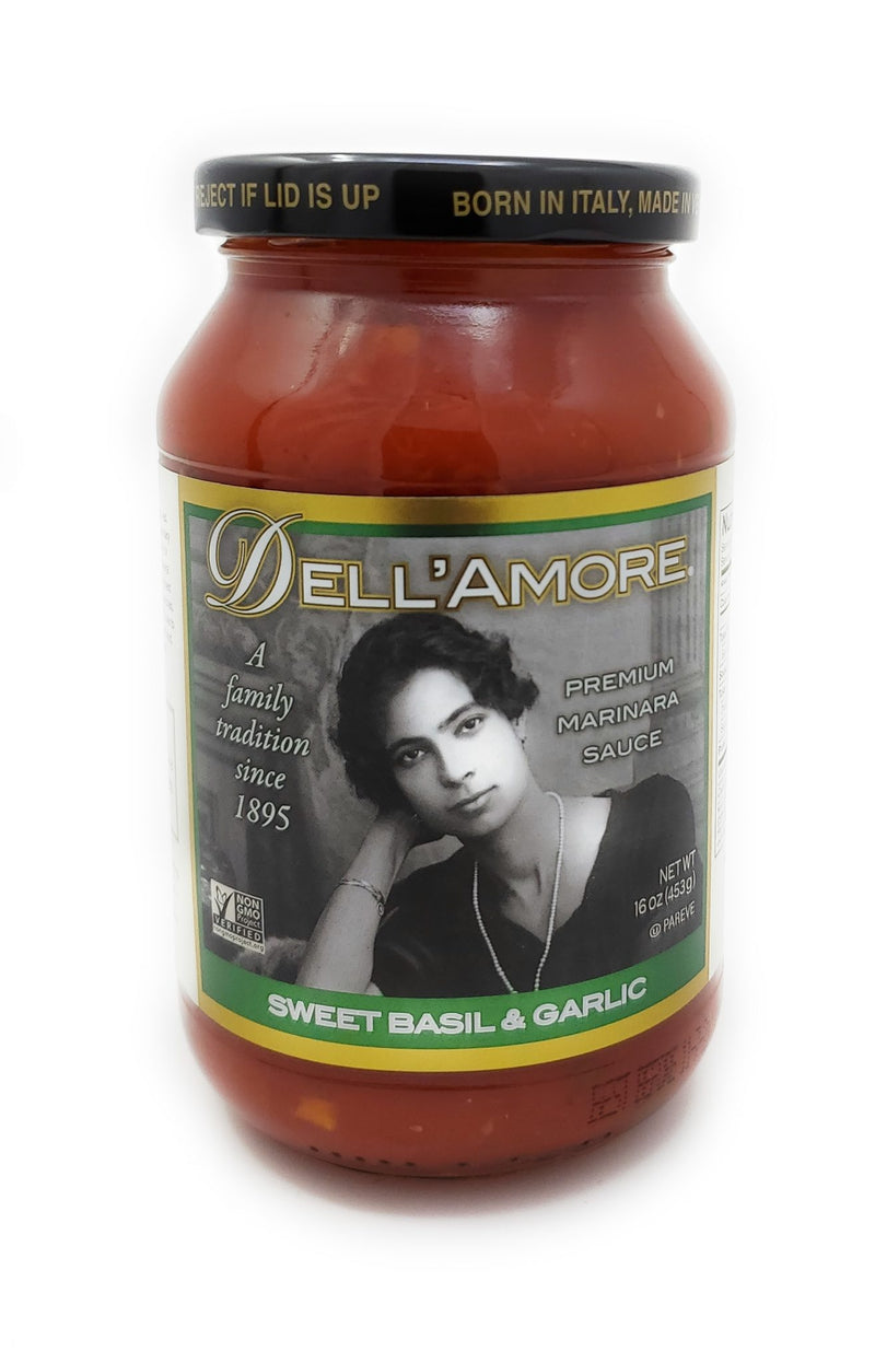 Dell'Amore TOMATO SAUCE - Sweet Basil & Garlic (16 OZ.) Glass Jar