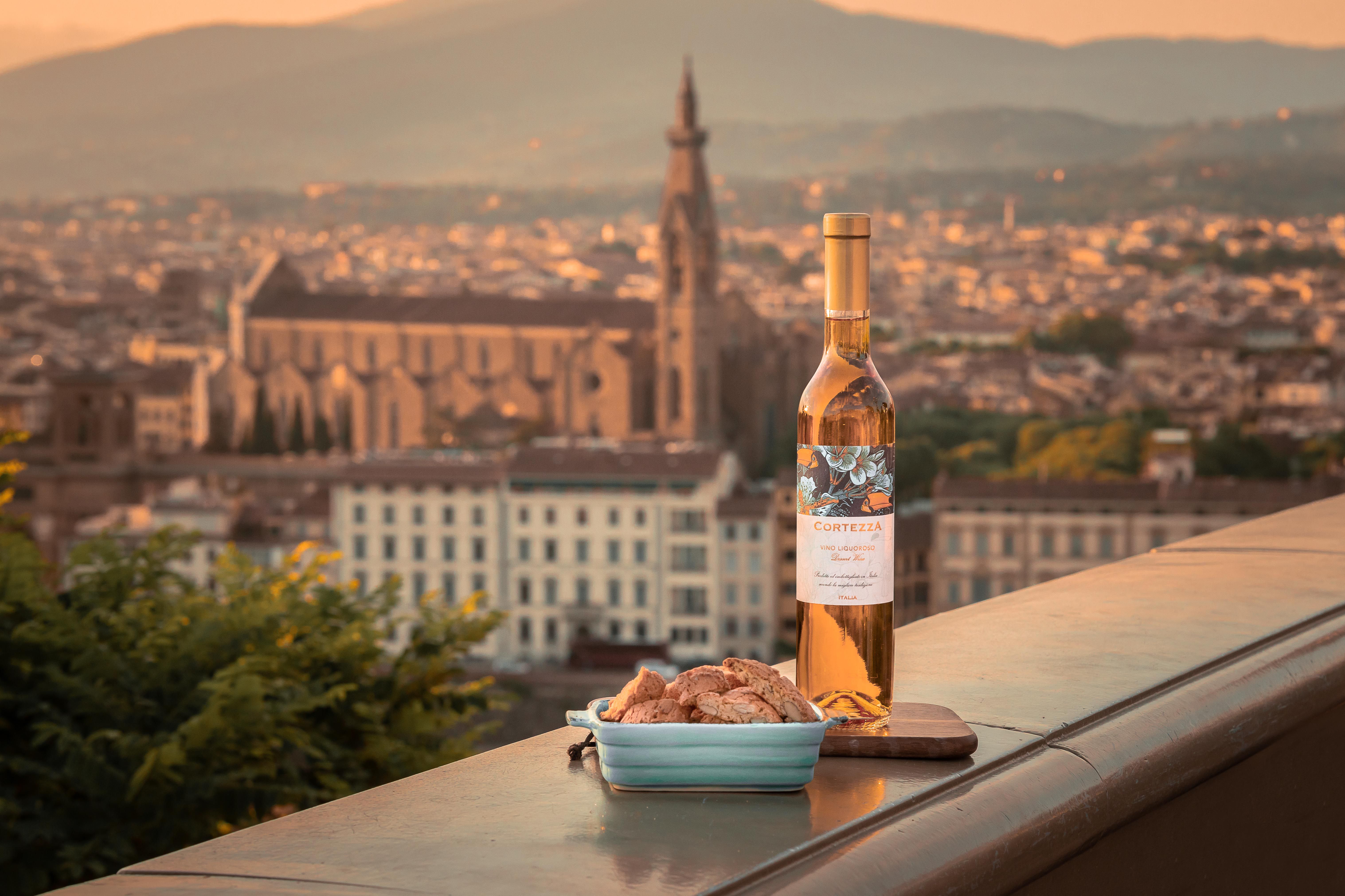 Italian biscotti with dessert wine overlooking Florence